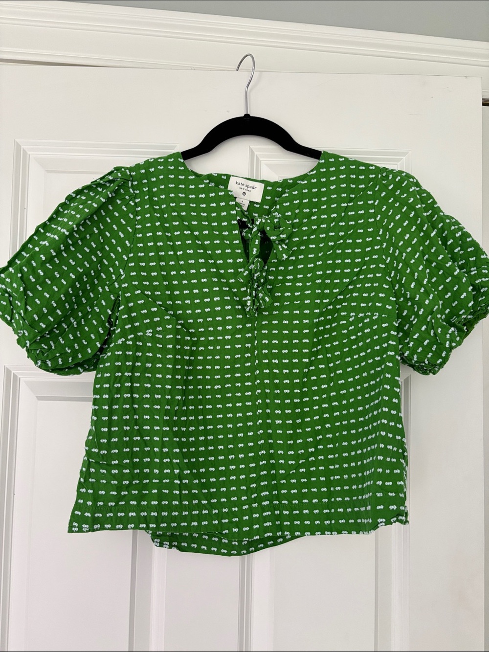 kate spade Green Printed Tie-Neck Puff Sleeve Blouse